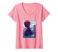 Women's Japanese Samurai Swordsman V-Neck T-Shirt, Pink, Small