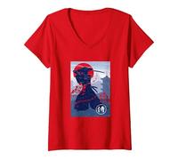 Women's Japanese Samurai Swordsman V-Neck T-Shirt, Red, X-Large