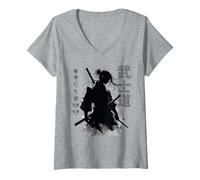 Womens Japanese Samurai Vintage Fighter Retro Art Design V-Neck T-Shirt