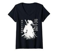 Womens Japanese Samurai Vintage Fighter Retro Art Design V-Neck T-Shirt