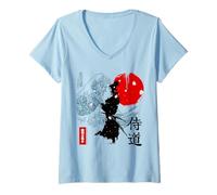 Women's Japanese Samurai Warrior x Kanagawa Wave - Victory or Death V-Neck T-Shirt