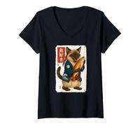 Womens Japanese Siamese Cat Kanji Fish Japan Animal Lover Mom Dad V-Neck T-Shirt