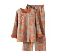 Women's Japanese Style Pajama Set - Retro Patterned Loungewear Suit with Long Sleeve Top and Pants, Elegant New Chinese Style Sleepwear, Soft Cotton Home Clothes for Ladies Nightwear Relax