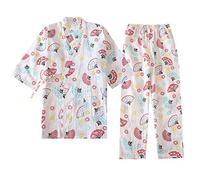 Womens Japanese Style Robes Kimono Pajamas Suit Dressing Gown Set [Size L, Flower01]
