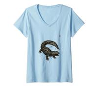 Womens Japanese Sumi-e Ink Wash Wildlife Art Giant Salmander V-Neck T-Shirt