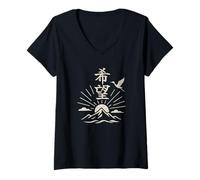 Womens Japanese Symbol for Hope (Kibo) Crane Kanji Art Calligraphy V-Neck T-Shirt