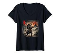 Women's Japanese Tiger Samurai Warrior Vintage Ukiyo-e Art Tiger V-Neck T-Shirt