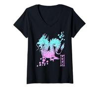 Womens Japanese Tokyo Dragon Asian Wear Inspired Retro 80’s style T V-Neck T-Shirt