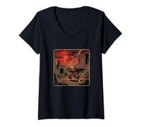 Women's Japanese Vintage Warrior Samurai Orange Tabby Cat V-Neck T-Shirt