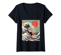 Women's Japanese Wave Japan Red Pandas Animal Cute Red Panda V-Neck T-Shirt