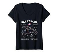 Womens JARABACOA Dominican Republic Flag Travel Map Coordinates V-Neck T-Shirt