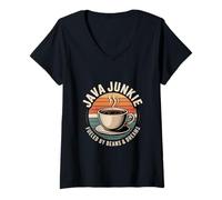 Womens Java Junkie Fueled by Beans and Dreams Coffee V-Neck T-Shirt
