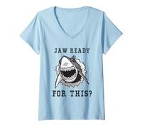 Womens Jaw Ready For This - Funny Shark Lover Ocean Wildlife V-Neck T-Shirt