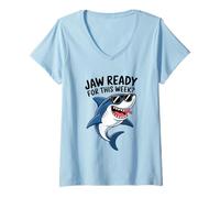 Womens Jaw Ready for This Week Shark Cartoon Design V-Neck T-Shirt