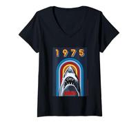 Womens Jaws 2025 1975 Retro Shark Design V-Neck T-Shirt