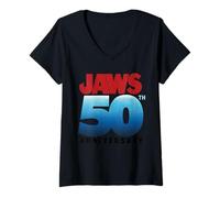 Womens Jaws 50th Anniversary Logo Gradient V-Neck T-Shirt