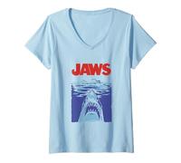 Womens Jaws 50th Anniversary Poster Classic Style Front & Back V-Neck T-Shirt