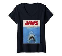 Women's Jaws Classic Movie Poster V-Neck T-Shirt, Black, Large