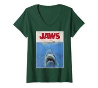 Women's Jaws Classic Movie Poster V-Neck T-Shirt, Dark Green, XX-Large