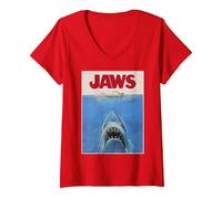 Women's Jaws Classic Movie Poster V-Neck T-Shirt, Red, Large