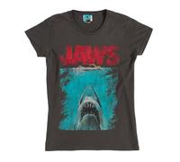 Womens Jaws Distressed Movie Poster Fitted Charcoal T Shirt
