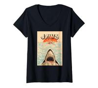 Women's Jaws Iconic Shark Vintage Ocean Art V-Neck T-Shirt