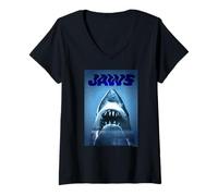 Women's Jaws Shark Illustration Fearsome Sea Predator V-Neck T-Shirt