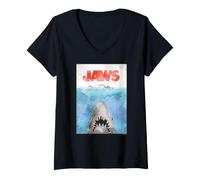Women's Jaws Shark Illustration Ocean Scene V-Neck T-Shirt