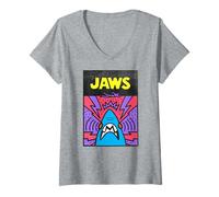 Women's Jaws Vibrant Shark Pop Art Style Design V-Neck T-Shirt
