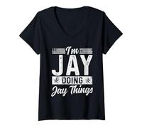 Womens Jay Name Funny Vintage I'm Jay Doing Jay Things V-Neck T-Shirt