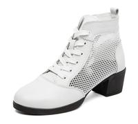 Women's Jazz Dance Boots, Closed Toe Lace-Up Modern Beginner Teaching Practice Performance Walk Shoes 1.5In Heels,White,3 UK