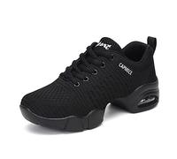 Womens Jazz Shoes Air Cushion Lace-up Dancing Shoes Outdoor Breathable Mesh Split-Sole Modern Dance Platform Sneakers for Jazz Zumba Ballet Folk Black 41