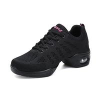 Women's Jazz Shoes Lace-up Dance Shoes Breathable Mesh Air Cushion Lady Split Sole Platform Dance Sneakers (Color : Black, Size : 6.5 UK)