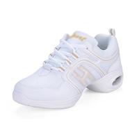 Women's Jazz Shoes Lace-up Sneakers Comfortable Split Sole Dance Trainers Lightweight Breathable Lady Platform Shoe Slip Resistant Sports Dance Practice Shoes for Jazz Latin Ballroom Casual White