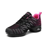 Women's Jazz Shoes Lady Split-Sole Dance Sneakers Lightweight Breathable Mesh Platform Dance Shoes Road Running Shoes Rose red 40