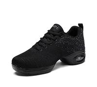 Women's Jazz Shoes Lady Split-Sole Dance Sneakers Lightweight Breathable Mesh Platform Dance Shoes Road Running Shoes Black 38