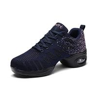 Women's Jazz Shoes Lady Split-Sole Dance Sneakers Lightweight Breathable Mesh Platform Dance Shoes Road Running Shoes Blue 40