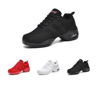 Women's Jazz Shoes Split Sole Dance Trainers Breathable Mesh Lace-Up Sneakers with Cushioned Footbed for Ballroom Line Dancing Jazz Street Dance Lightweight Flexible Sole B Black