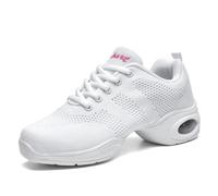 Women's Jazz Shoes Split Sole Dance Trainers Breathable Mesh Lace-Up Sneakers with Cushioned Footbed for Ballroom Line Dancing Jazz Street Dance Lightweight Flexible Sole A White