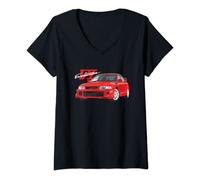 Womens JDM Car TME EVO 6 Red V-Neck T-Shirt