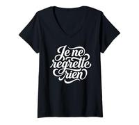 Women's Je ne Regrette Rien French No Regrets Quote V-Neck T-Shirt