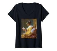 Women's Jean-Honore Fragonard The Reader (A Young Girl Reading) V-Neck T-Shirt