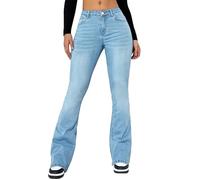 Womens Jeans Flared Jeans for Women UK Women High Waisted Plus Size Pull On Stretchy Bootcut Petite Trousers Comfy Casual Denim Womens Stretch Barrel