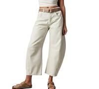 Womens Jeans Plus Size Casual Baggy Petite Jeans Cropped Denim Trousers Y2K Streetwear with Pockets Gothic Straight Wide Leg Vintage Pull On Cargo Trousers Jeggings AnkleBarrel White