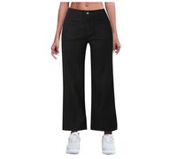 Womens Jeans Plus Size Casual Baggy Petite Jeans Cropped Denim Trousers Y2K Streetwear with Pockets Gothic Straight Wide Leg Vintage Pull On Cargo Trousers Jeggings AnkleBarrel