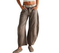 Womens Jeans Plus Size Casual Baggy Petite Jeans Cropped Denim Trousers Y2K Streetwear with Pockets Gothic Straight Wide Leg Vintage Pull On Cargo Trousers Jeggings AnkleBarrel Coffee