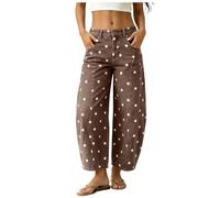 Women's Jeans Polka Dot Print Straight Leg Button Zip Fly Trousers with Pocket High Waisted Wide Leg Formal Bottom Work Outfits Stretchy Casual Long Pants for