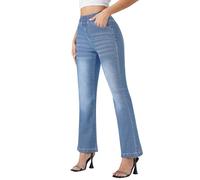 Womens Jeans Pull On Petite Short Leg Stretch Pants Straight Mom Jeans Denim Trousers High Waisted Ladies Plus Size Baggy Boot Cut Wide Leg Blue