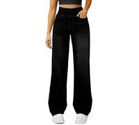 Womens Jeans,Pull on Wide Leg Jeans for Women High Waisted Stretch Comfy Palazzo Trousers Tummy Control Straight-Leg Denim Pants with Pockets Ladies Dress Office Travel Street Everyday Wearblack