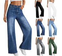 Womens Jeans Straight Leg Trousers Loose Fit Denim Pants Double Back Pockets Slimming Curve Bottoms High Rise Shaping Baggy Jeggings Pull On Long Stretch Work Travel Outdoor